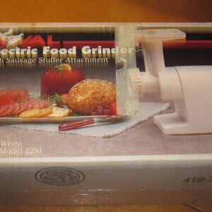 Rival electric meat grinder with sausage stuffing tools different disk in box